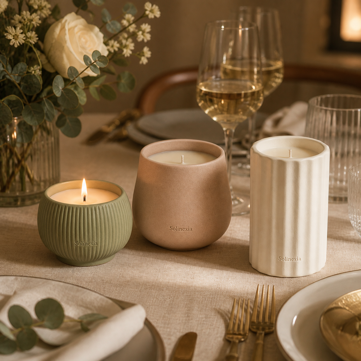 Solinexia quiet-forms-ceramic-candle-trio in a real home setting