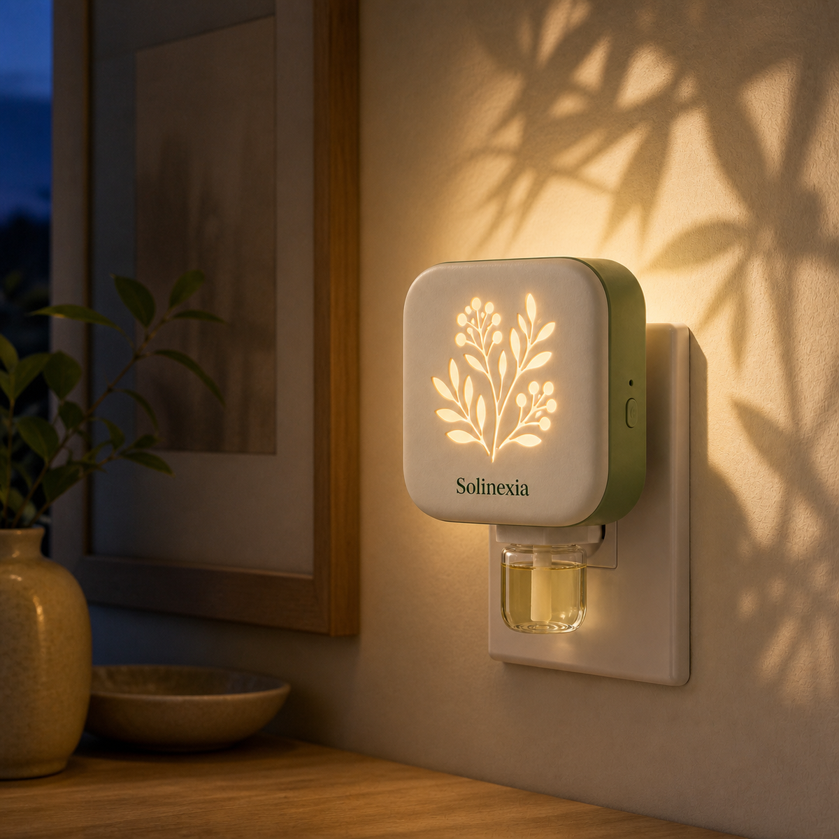 Solinexia halo-plug-aroma-nightlight in a real home setting
